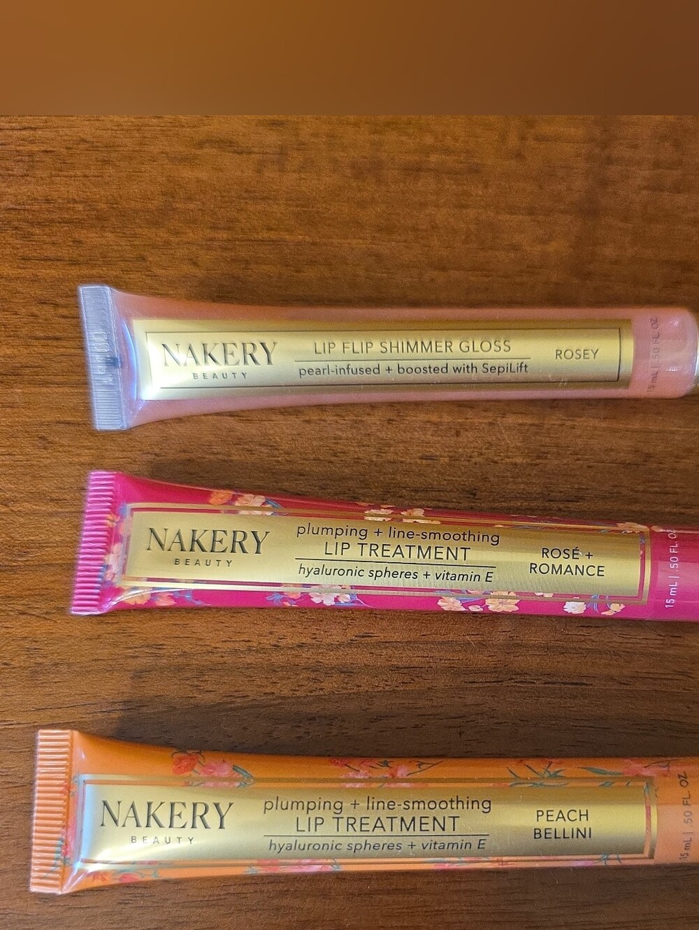 3x Nakery Lip Treatment & Shimmer Gloss, .50oz Each--Sealed/New